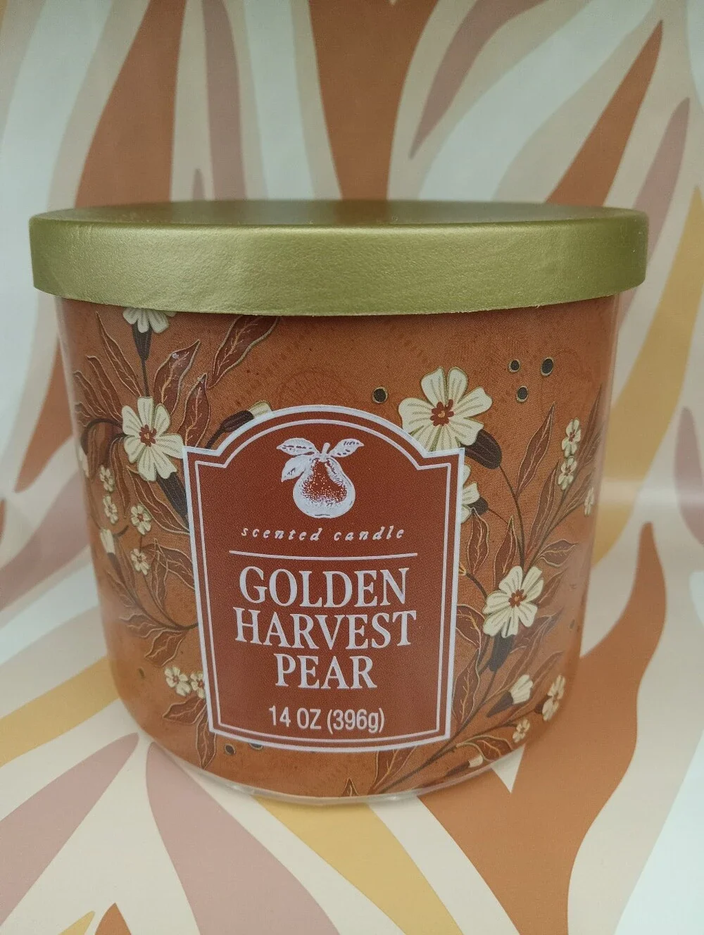 Golden Harvest Pear Scented Candle - Warm Rust & Gold
